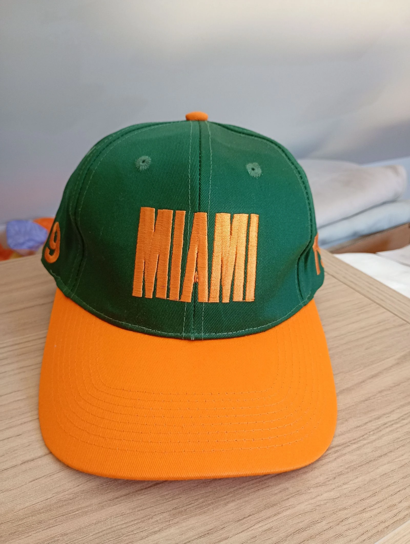 Casquette vintage années 90 snapback Miami verte et orange réglable
